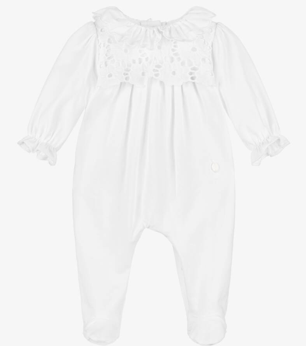 PATACHOU White Broderie Trim Cotton Babygrow