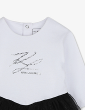 Load image into Gallery viewer, KARL LADGERFELD tulle-skirt logo-print long-sleeve cotton dress
