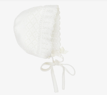 Load image into Gallery viewer, PAZ RODRIGUEZ Ivory Merino Wool Lacey Knit Baby Bonnet
