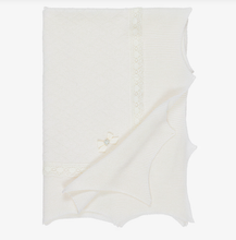 Load image into Gallery viewer, PAZ RODRIGUEZ Ivory Baby Shawl with Lace Trim (100cm)
