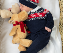 Load image into Gallery viewer, PATACHOU Baby Boys Blue Wool Knit Reindeer Romper
