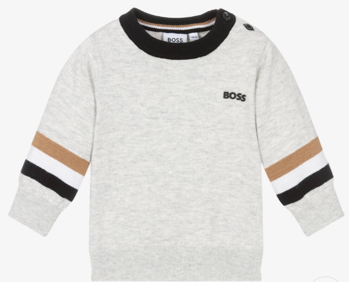 HUGO BOSS Baby Boys Grey Cotton & Wool Sweater