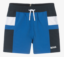 Load image into Gallery viewer, HUGO BOSS Boys Blue Colourblock Swim Shorts
