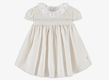 Load image into Gallery viewer, PAZ RODRIGUEZ Baby Girls Beige Cotton &amp; White Tulle Dress with Lace Collar
