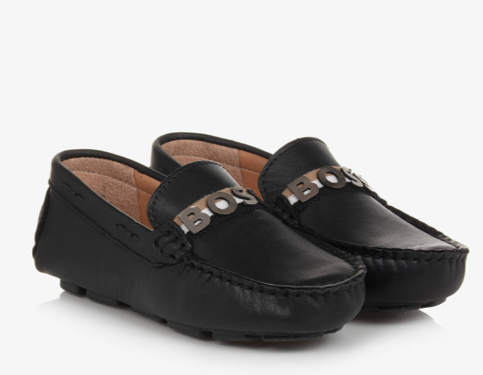 HUGO BOSS Boys Black Leather Moccasins