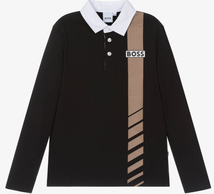 HUGO BOSS Boys Black Cotton Polo Shirt