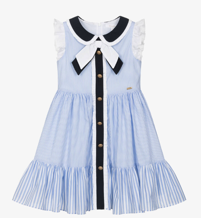 PATACHOU Girls Blue Cotton Striped Dress