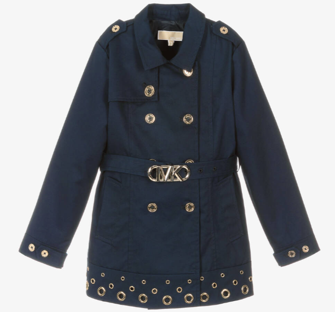 MICHAEL KORS Girls Blue Cotton Trench Coat