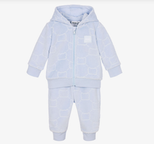 Load image into Gallery viewer, BOSS Baby Boys Blue Velour Tracksuit with Embossed Pattern
