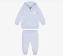 Load image into Gallery viewer, BOSS Baby Boys Blue Velour Tracksuit with Embossed Pattern
