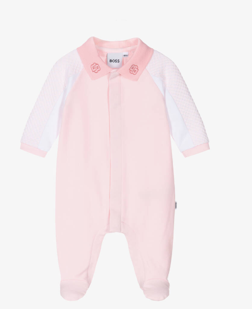 HUGO BOSS Girls Pink Cotton Jersey Babygrow