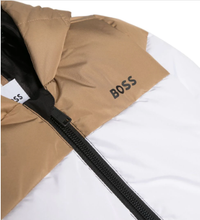 Load image into Gallery viewer, HUGO BOSS Boys Beige &amp; Black Stripe Hooded Coat
