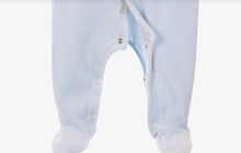 Load image into Gallery viewer, BOSS Baby Boys Pale Blue Velour Babygrow
