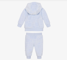 Load image into Gallery viewer, BOSS Baby Boys Blue Velour Tracksuit with Embossed Pattern
