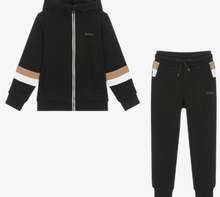 Load image into Gallery viewer, HUGO BOSS Boys Black Hooded Tracksuit
