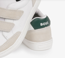 Load image into Gallery viewer, BOSS Boys White Leather Velcro Trainers with Suede Trim
