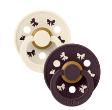 Load image into Gallery viewer, BIBS Pacifier Colour Holiday Bow 2 PACK Latex Size 1 Ivory/Plum
