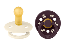 Load image into Gallery viewer, BIBS Pacifier Colour Holiday Bow 2 PACK Latex Size 2 Ivory/Plum
