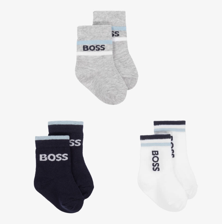 HUGO BOSS Baby Boys Blue Cotton Socks (3 Pack)