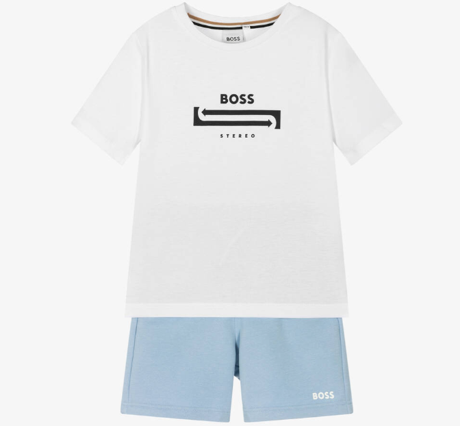 HUGO BOSS Boys Blue & White Cotton Shorts Set