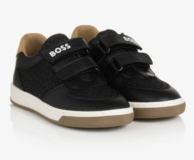 HUGO BOSS Boys Black Monogram Velcro Trainers