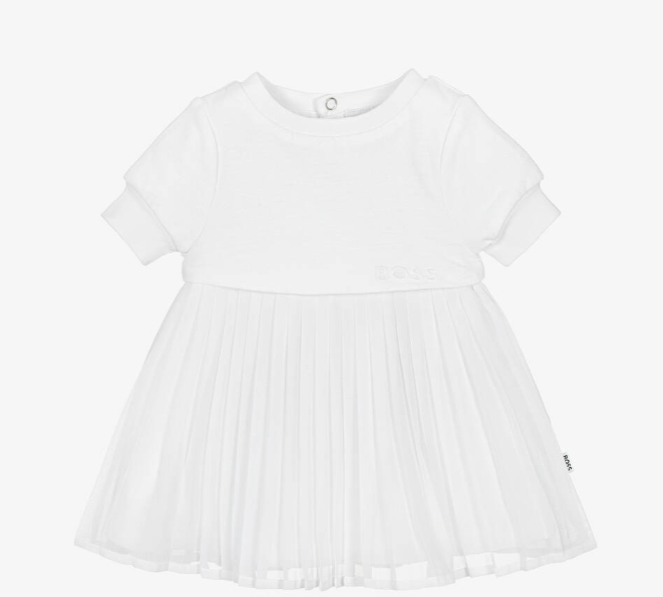 HUGO BOSS Baby Girls White Pleated Chiffon Dress