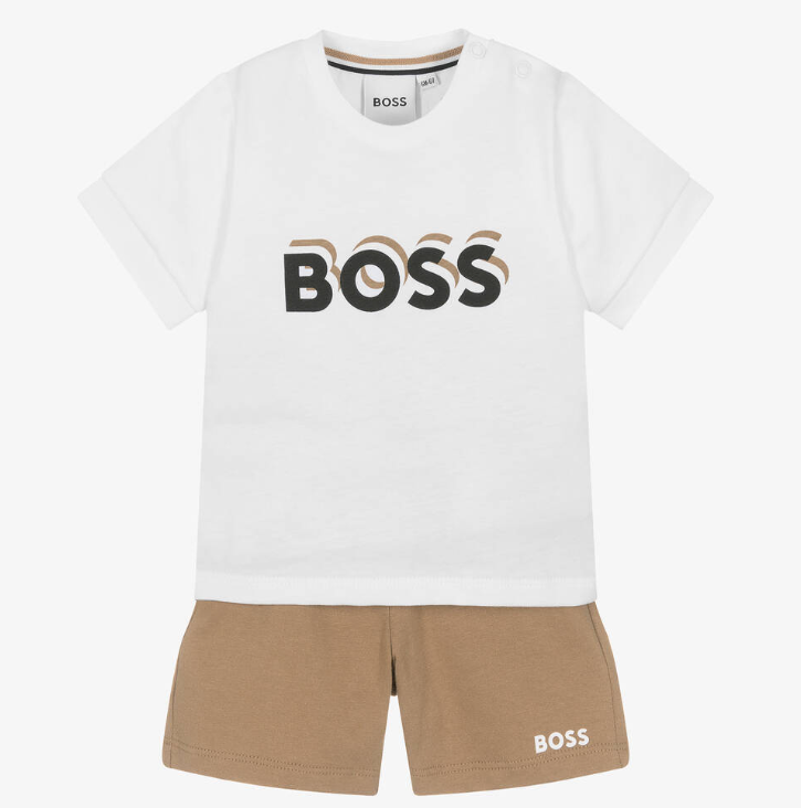 HUGO BOSS Boys White & Brown Cotton Shorts Set