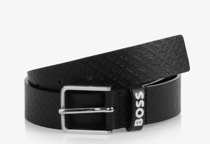 HUGO BOSS Boys Black Leather Monogram Belt