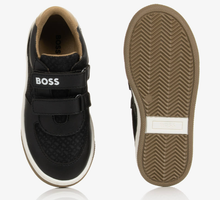 Load image into Gallery viewer, HUGO BOSS Boys Black Monogram Velcro Trainers
