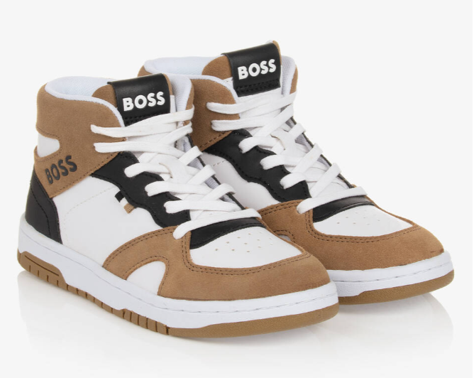 HUGO BOSS Boys White & Brown High Top Trainers