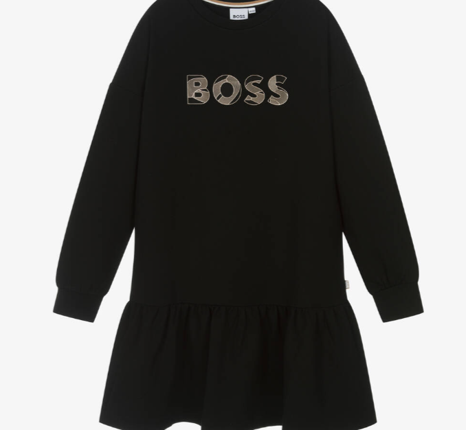 HUGO BOSS Girls Black Cotton Sweatshirt Dress