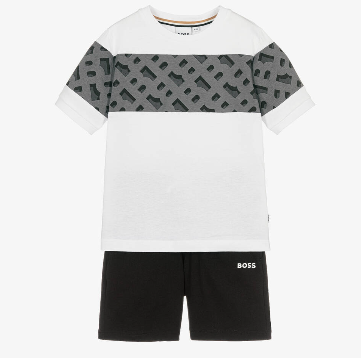 HUGO BOSS Boys Black Cotton Monogram Shorts Set