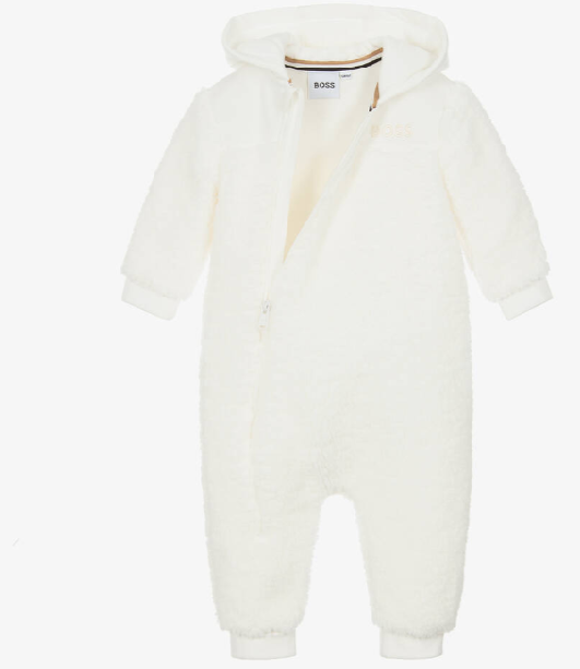 HUGO BOSS White Teddy Fleece Hooded Pramsuit