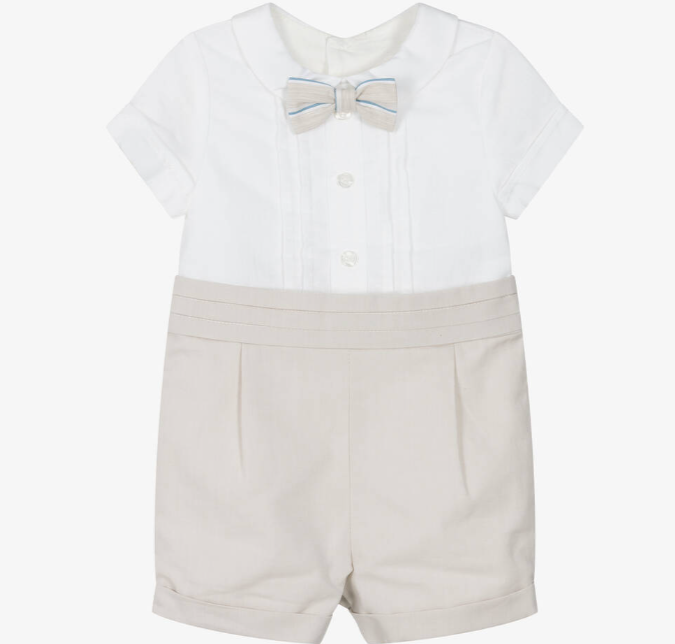 PATACHOU Baby Boys Ivory & Beige Linen Shortie