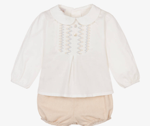 Load image into Gallery viewer, PAZ RODRIGUEZ Boys Ivory &amp; Beige Cotton Shorts Set
