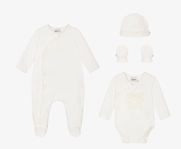 HUGO BOSS Ivory Cotton Monogram Babysuit Set