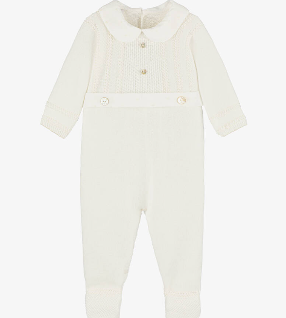PAZ RODRIGUEZ Ivory Cotton Knit Babygrow