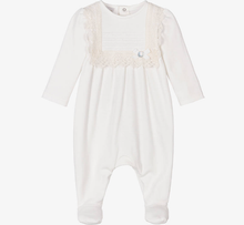 Load image into Gallery viewer, PAZ RODRIGUEZ Ivory Cotton Jersey &amp; Lace Babygrow
