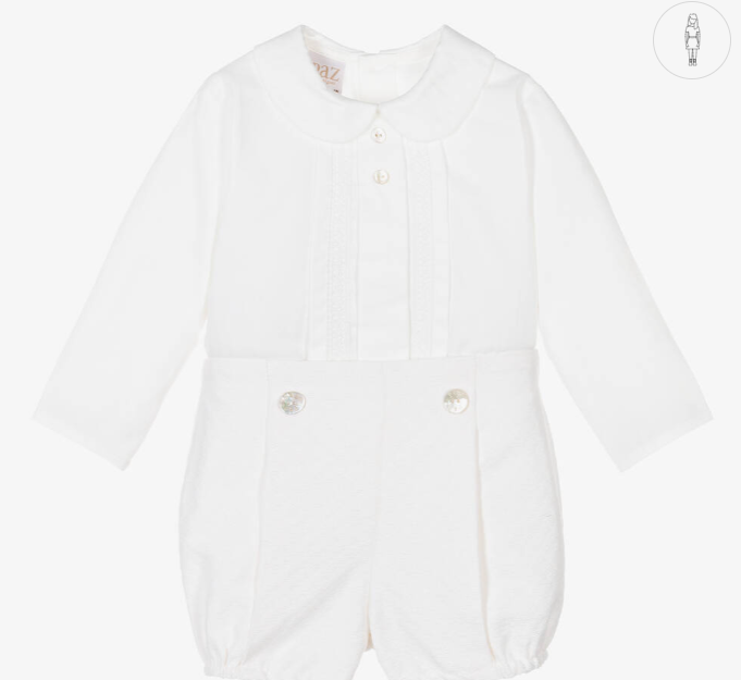 PAZ RODRIGUEZ Baby Boys Ivory Cotton Shorts Set