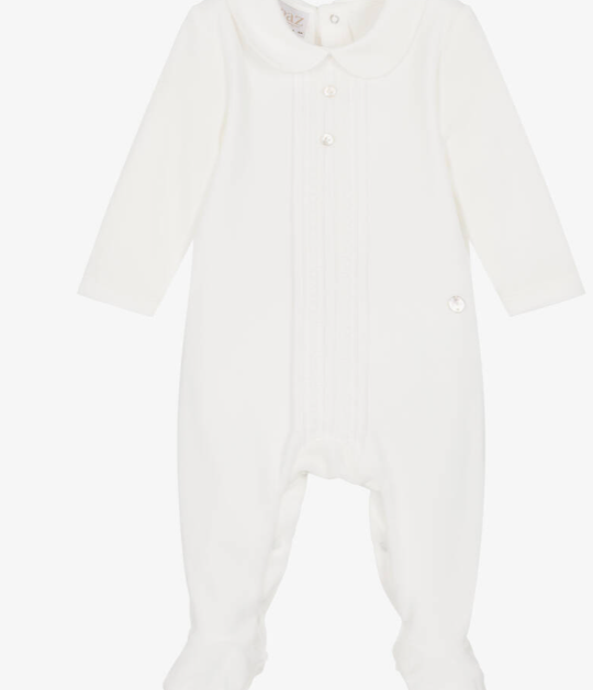 PAZ RODRIGUEZ Ivory Velour Collared Babygrow