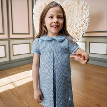 Load image into Gallery viewer, PATACHOU Girls Blue Tweed Dress with Faux Fur Trim
