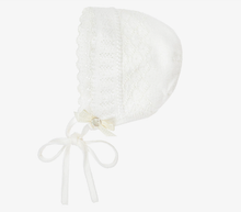 Load image into Gallery viewer, PAZ RODRIGUEZ Ivory Merino Wool Lacey Knit Baby Bonnet
