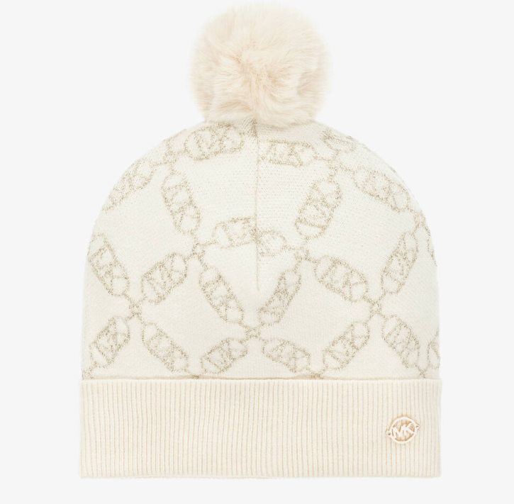 MICHAEL KORS Girls Ivory MK Empire Logo Hat