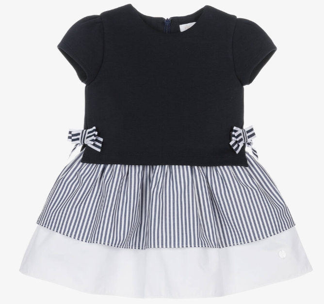 PATACHOU Girls Navy Blue & White Cotton Dress