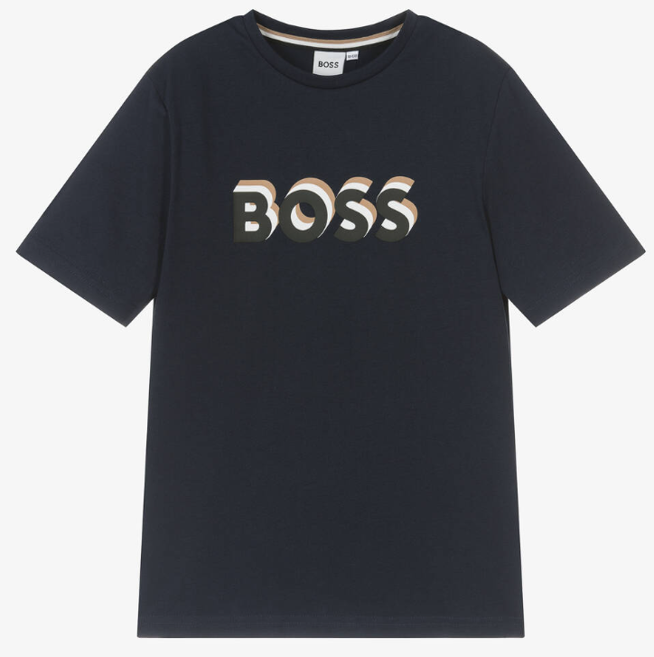 HUGO BOSS Boys Navy Blue Cotton T-Shirt