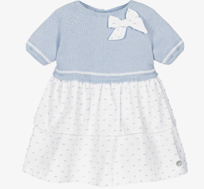 PAZ RODRIGUEZ Baby Girls Blue & White Cotton Dress