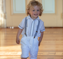 Load image into Gallery viewer, PATACHOU Boys white shorts with suspenders
