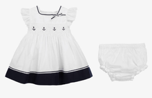 Load image into Gallery viewer, PATACHOU Baby Girls White &amp; Blue Cotton Dress
