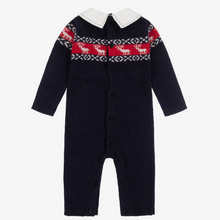 Load image into Gallery viewer, PATACHOU Baby Boys Blue Wool Knit Reindeer Romper
