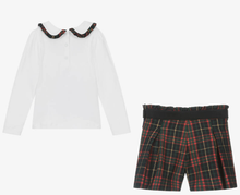 Load image into Gallery viewer, PATACHOU Girls Navy Blue Tartan Cotton Shorts Set
